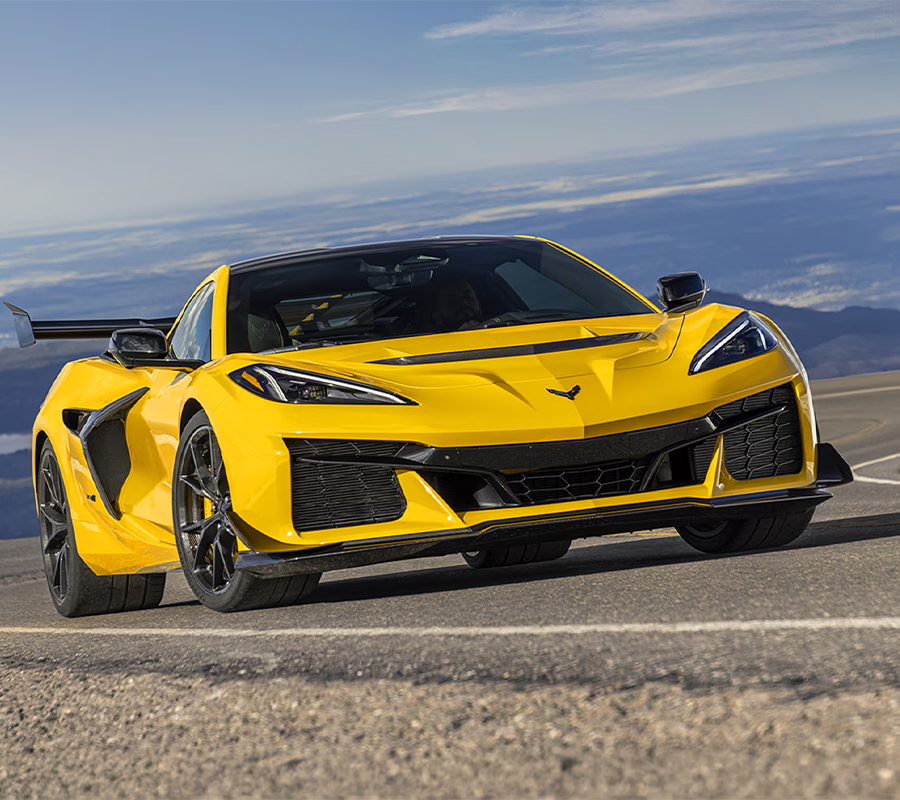 Birds Eye View of the 2025 Chevy Corvette ZR1 Driving Down a Road on a Sunny Day