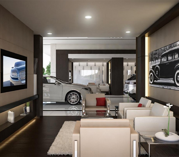 Inside Lincoln Dealership.