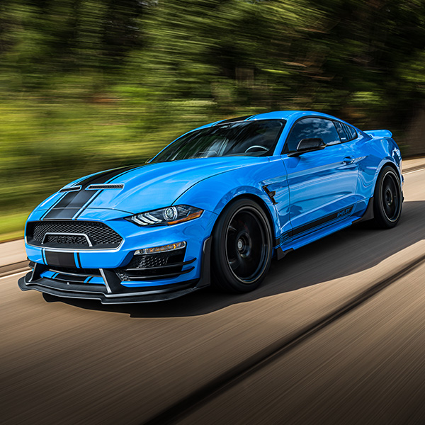 blue Shelby performance shot