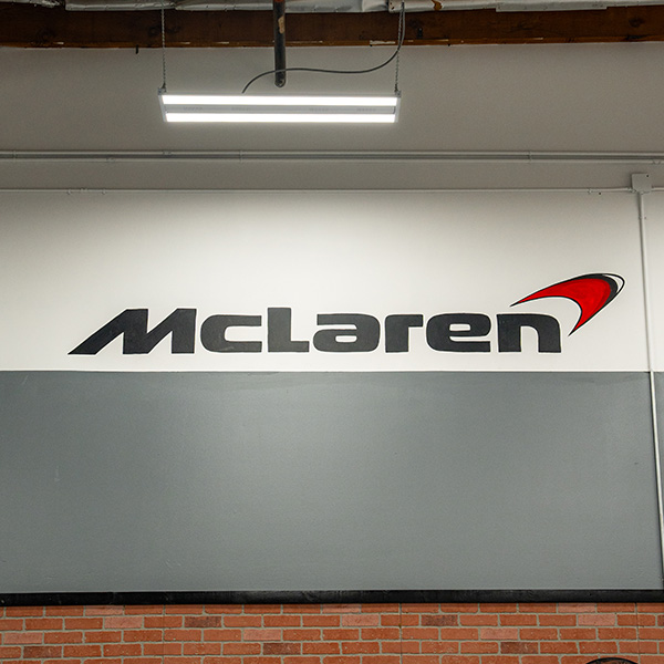 View of McLaren decal on wall