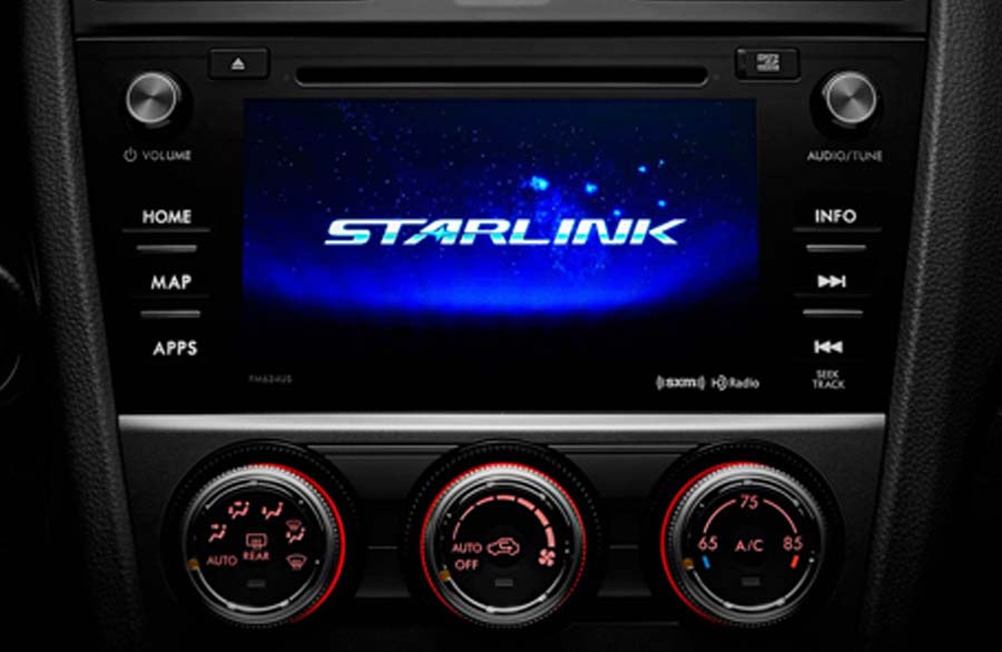 The Subaru Multimedia System touchscreen in the dash of a Subaru vehicle.