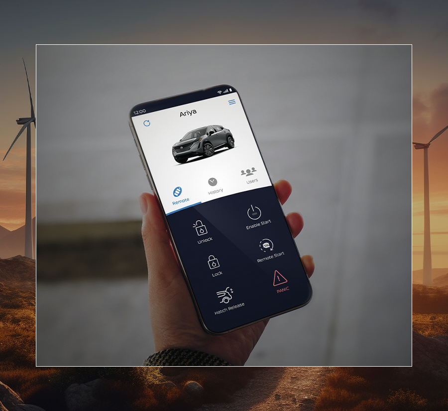 person holding smart phone with ARIYA vehicle data