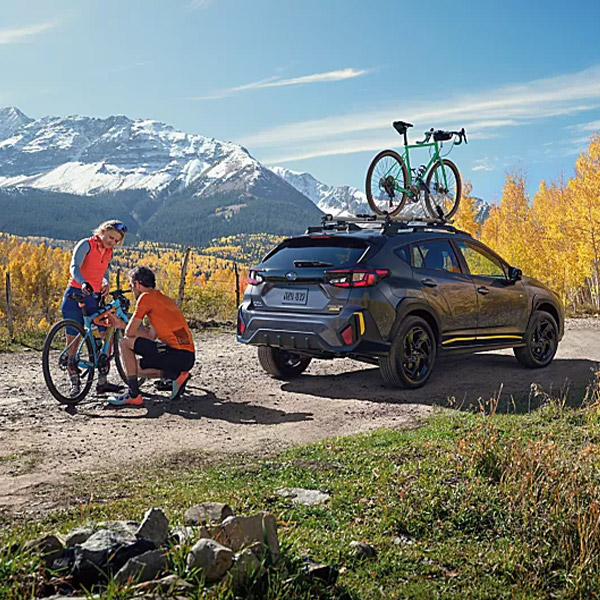 2024 Subaru Crosstrek parked with bike rack on top