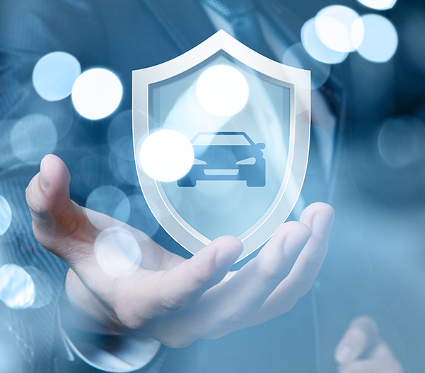 Man shows a shield with the auto iconography