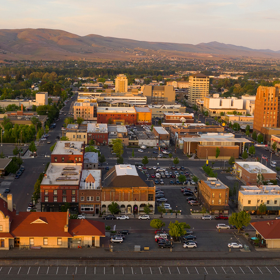 Sunset Bathes Downtown Yakima Washington in Golden Light