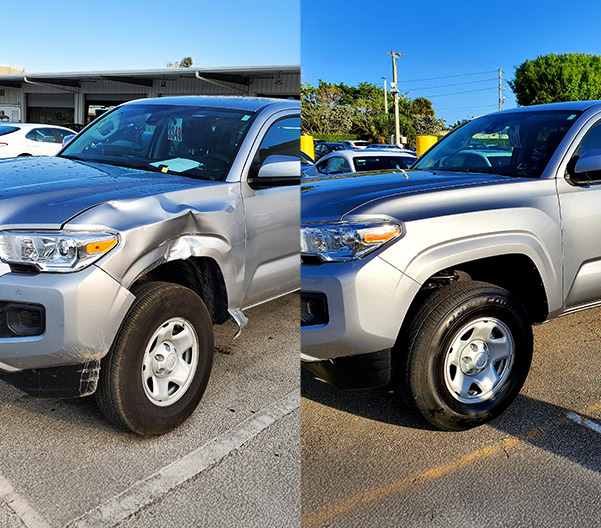 Before and after of damage