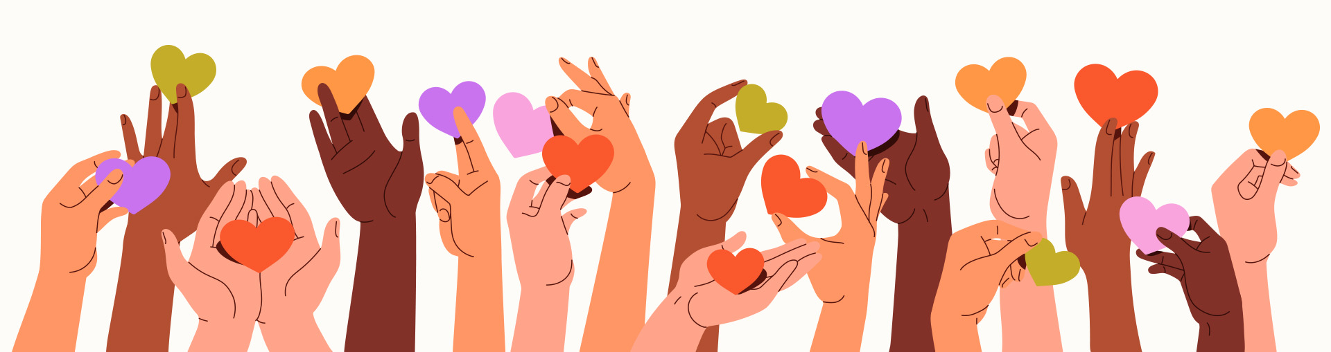 Illustration of Hands holding hearts